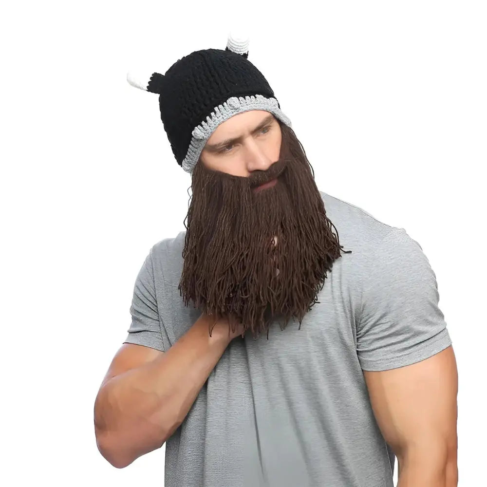 Braun Viking Mütze mit Bart