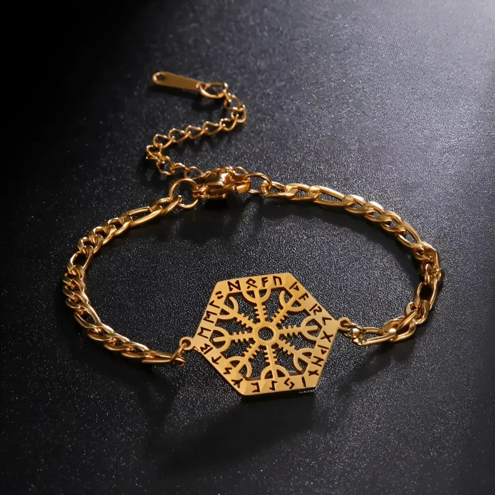 Gold Viking Style Bracelet Aegishjalmur