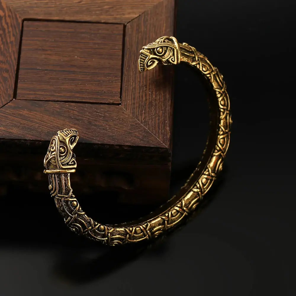 Golden Viking Warrior Bracelet Odin Crow
