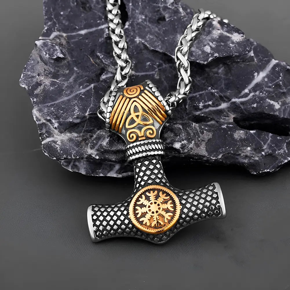 Goldene Thors Hammer Kette Silber