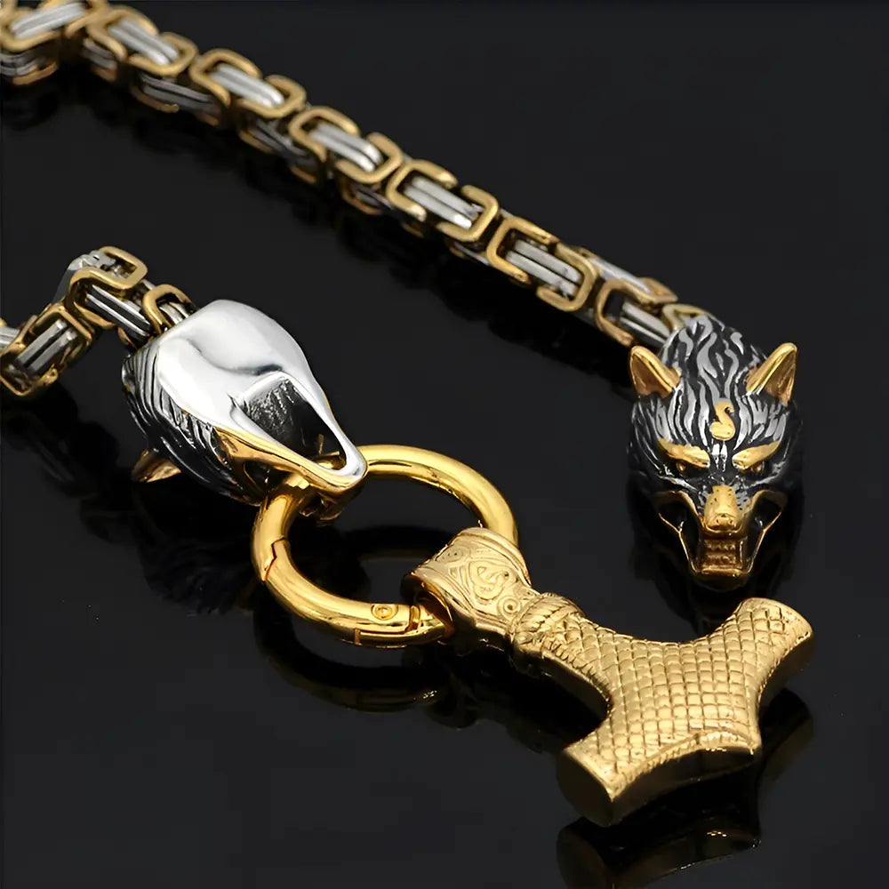 Goldene Wikinger Kette Fenrir Symbol