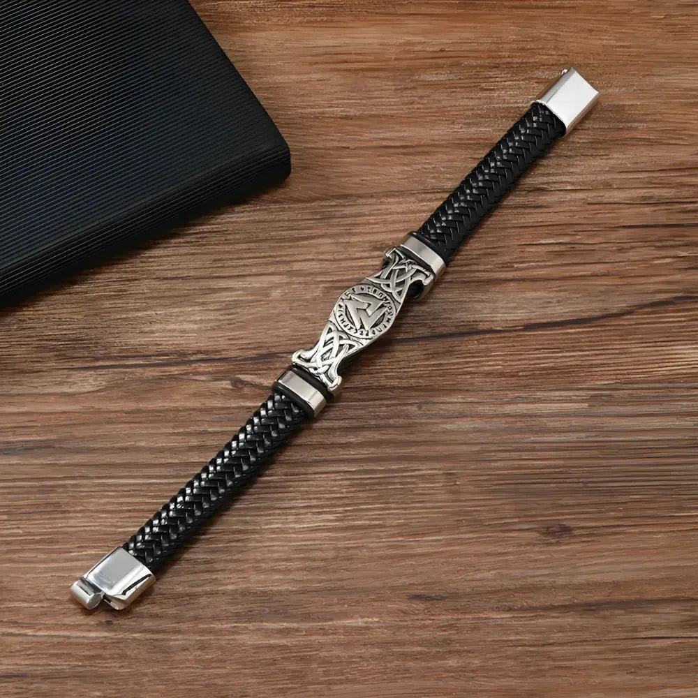 Leather Bracelet Viking Valknut Symbol