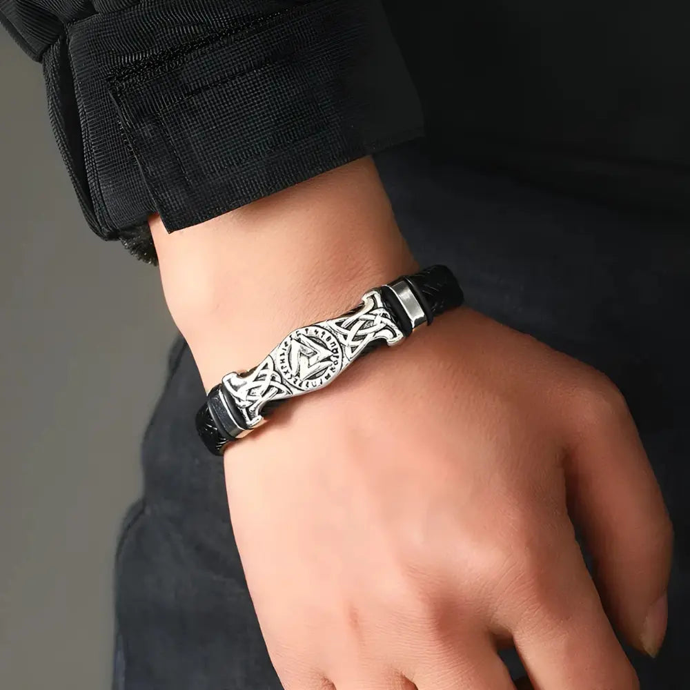 Leather Bracelets Viking Valknut Symbol