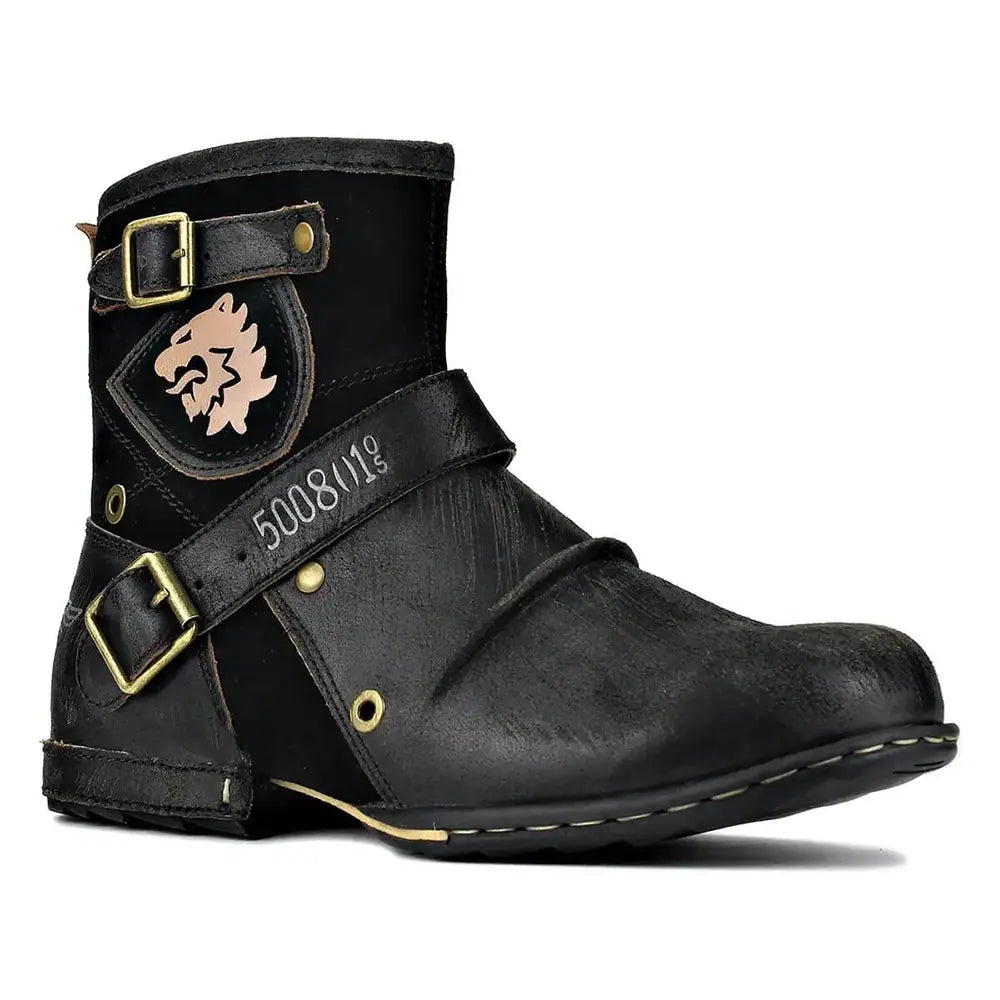 Schwarz Wikingerstiefel mit Berserker Krieger Stil