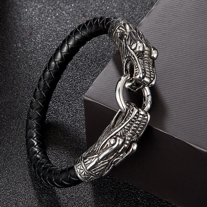 Wikinger Armband mit Jörmungandr Schlange (Leder)