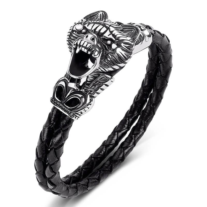 Wikinger Armreif Wolfsgeheul (Leder)