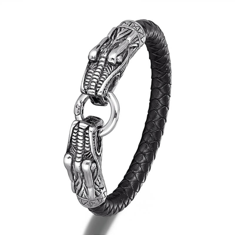 Wikinger Armreif mit Jörmungandr Schlange (Leder)