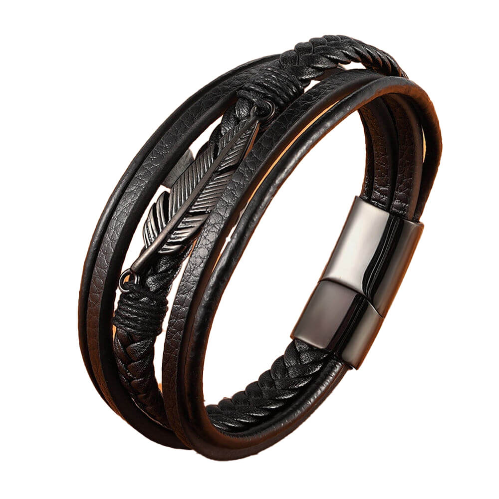 Wikinger Armreif mit Rabenfeder (Leder)