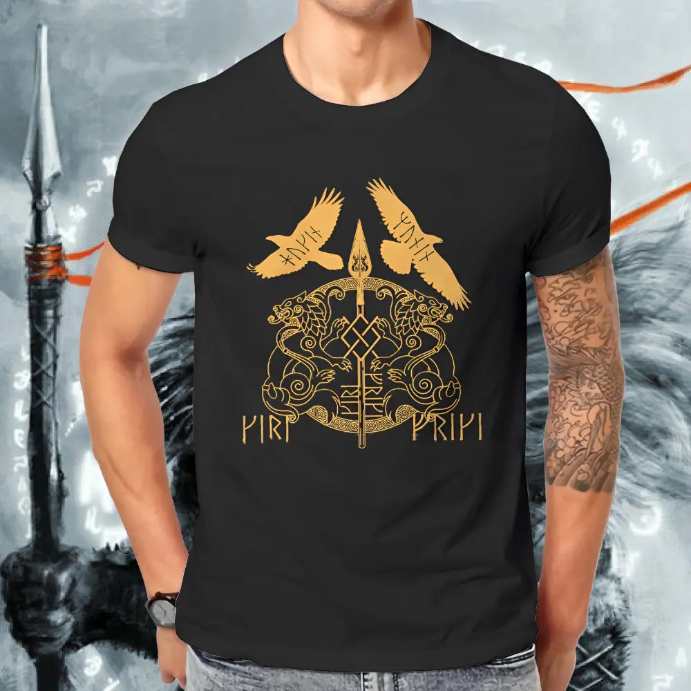 Wikinger T-Shirt mit Rabe und Gungnir