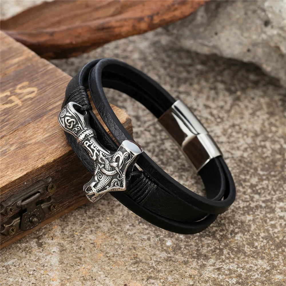 Wikinger armband leder herren | Valknut
