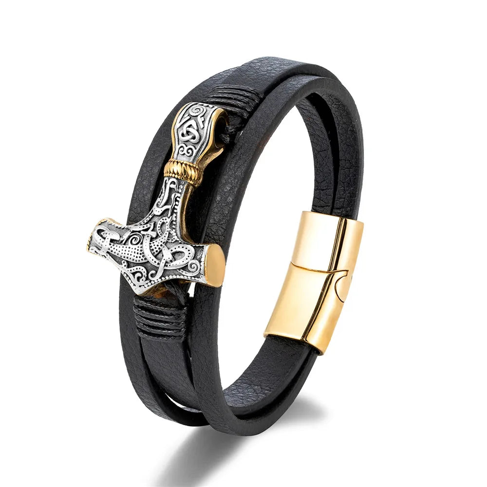 Wikinger armband leder herren silber gold