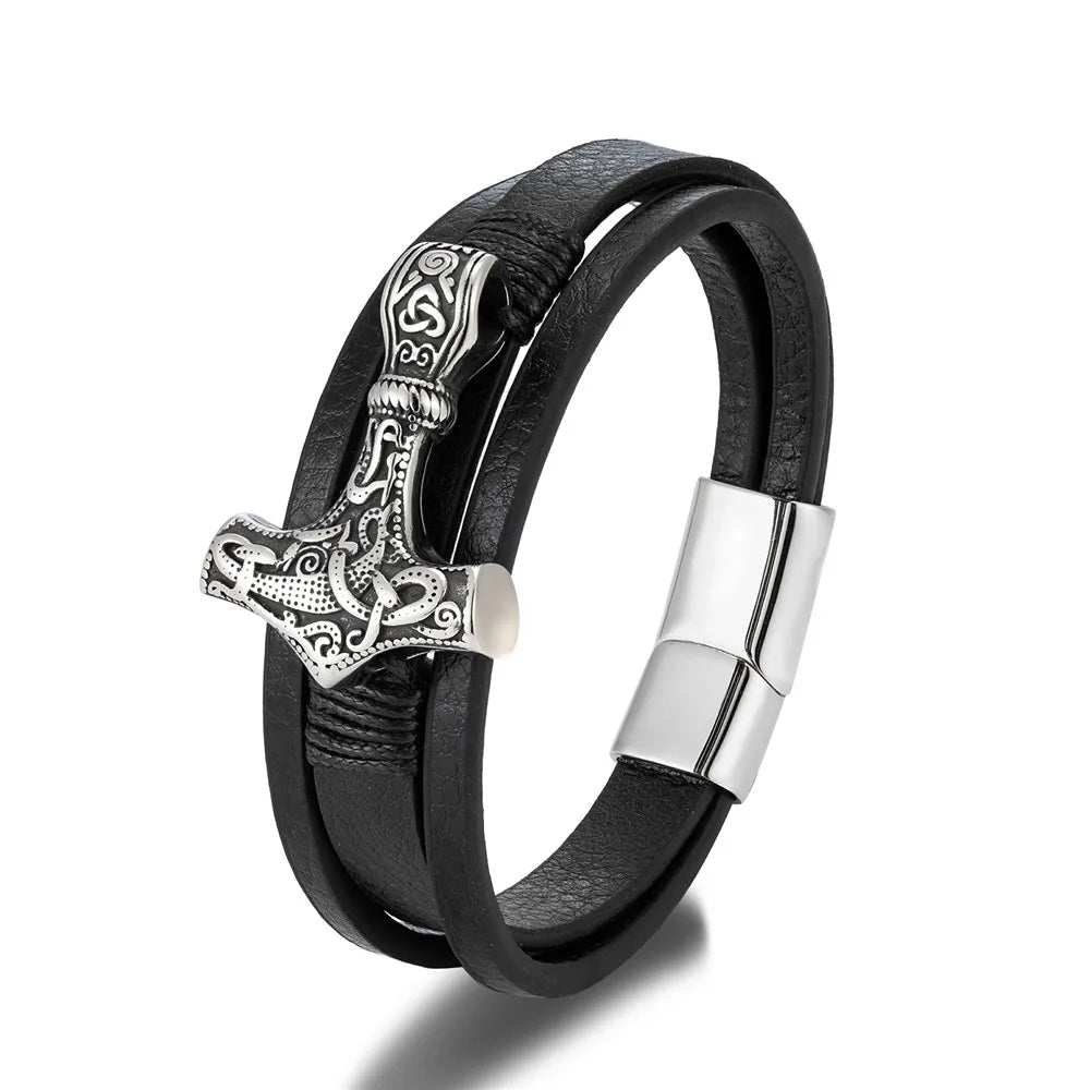 Wikinger armband leder herren silber