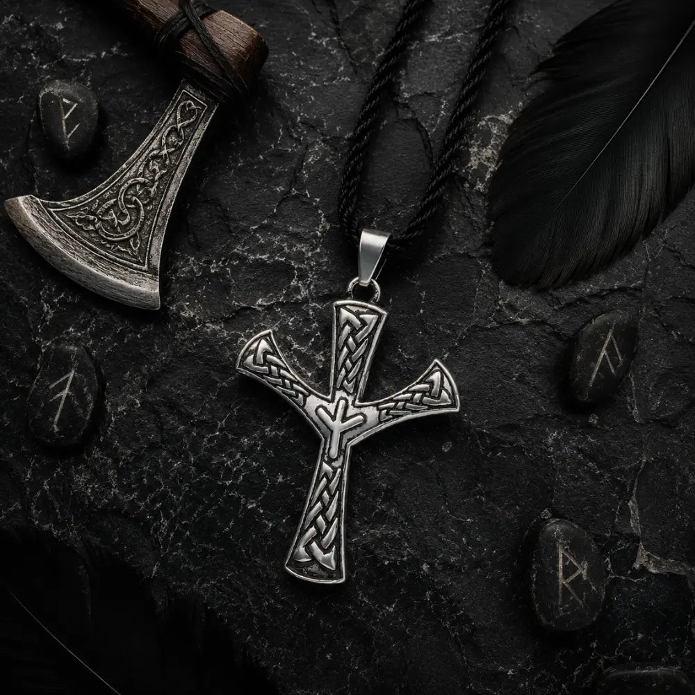 wikinger halskette algiz rune flatlay obsidian runen deko