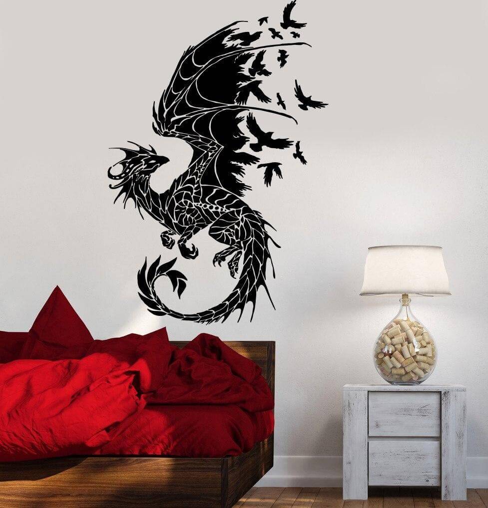 Aufkleber Wikinger mit Drache und Raven