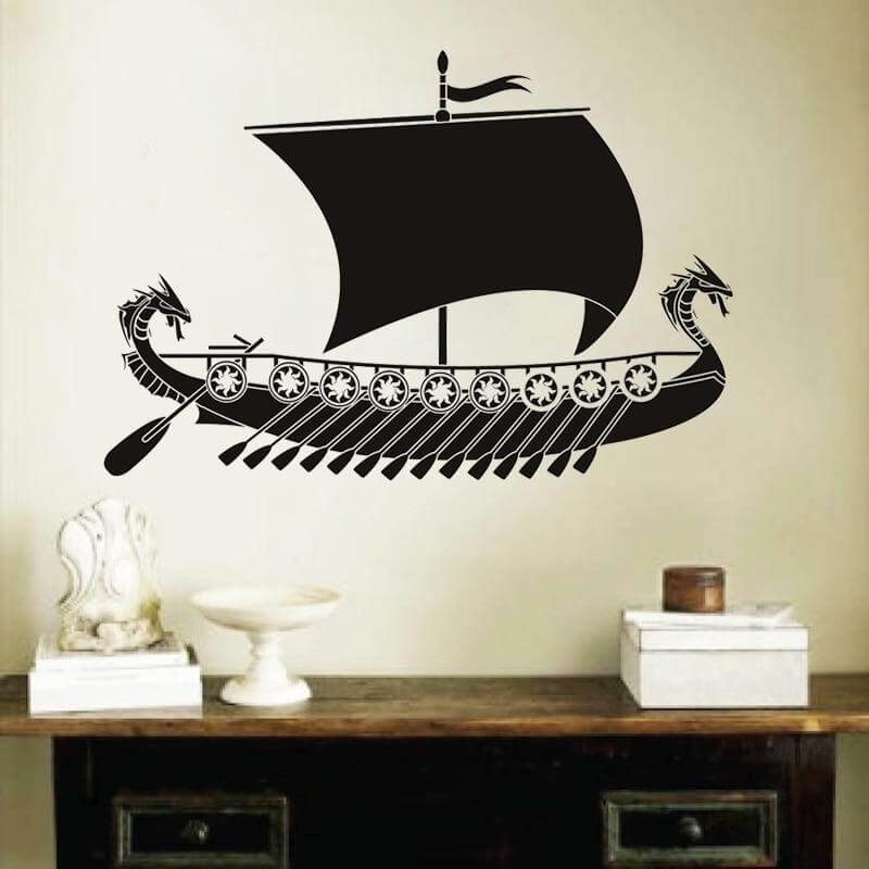 Aufkleber Wikinger mit Wikingerschiff