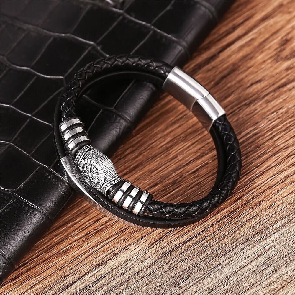Black Wikinger Armreif Viking Rune Compass