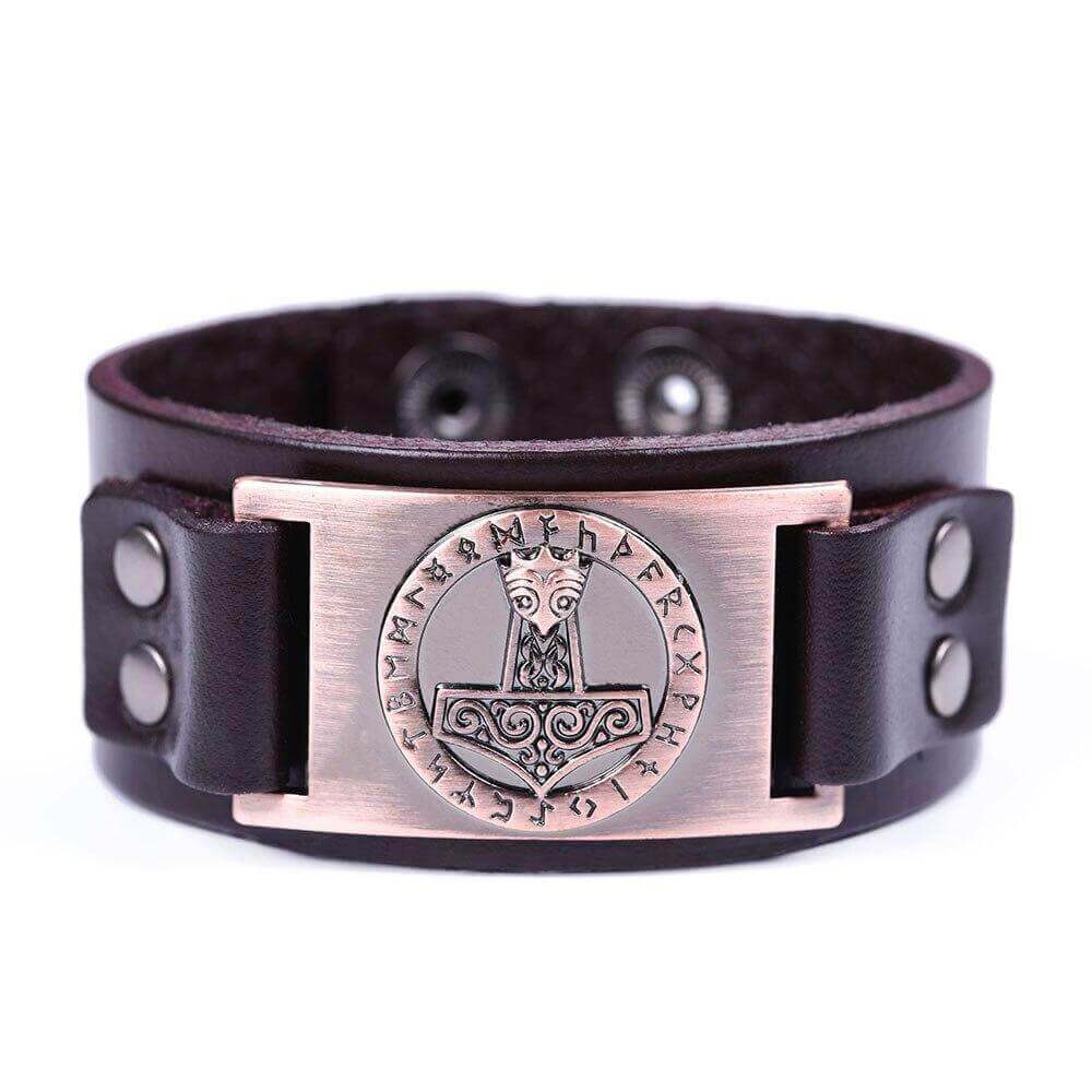 Braun Wikinger-Armband mit Mjolnir