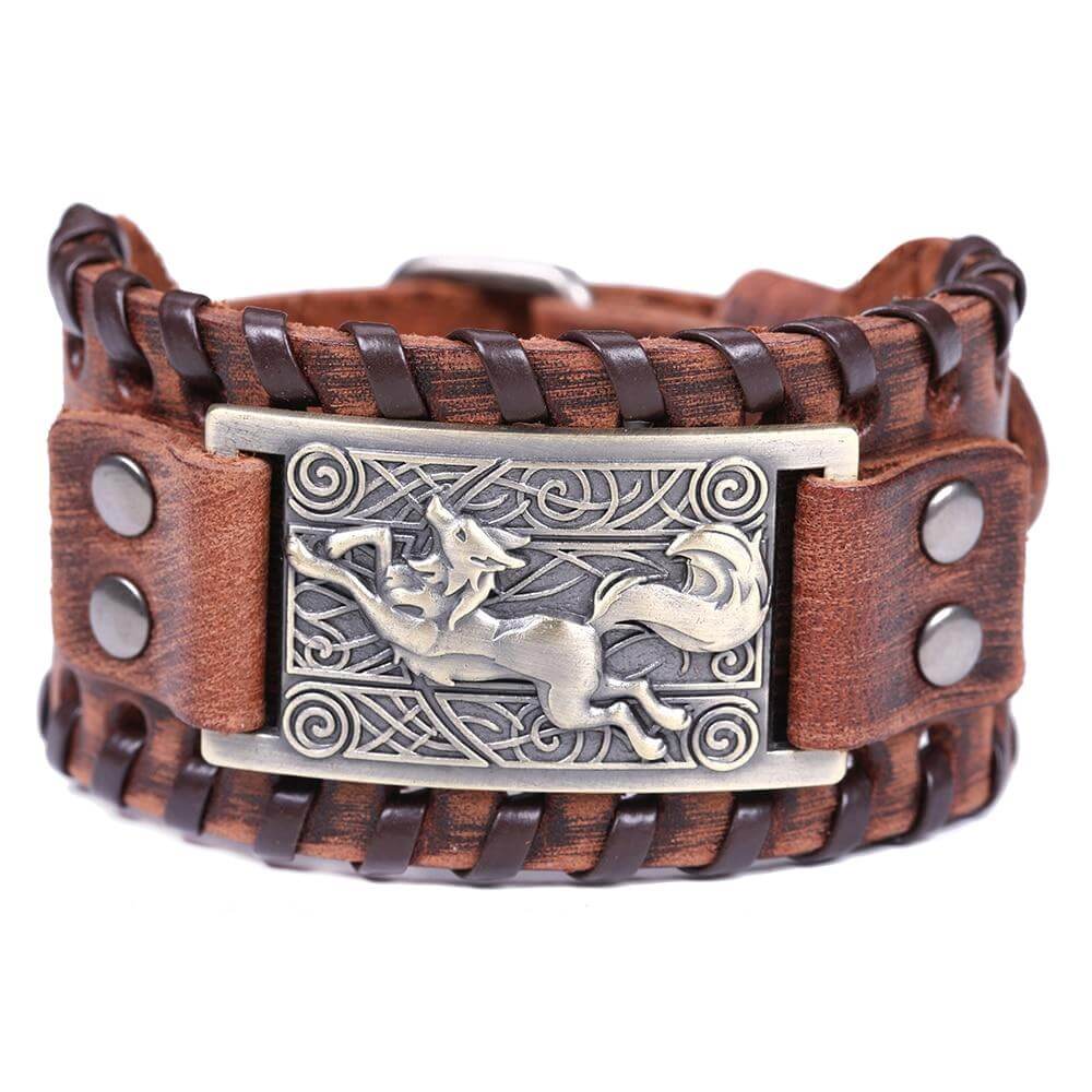 Großes Wikinger-Armband aus braunem Leder