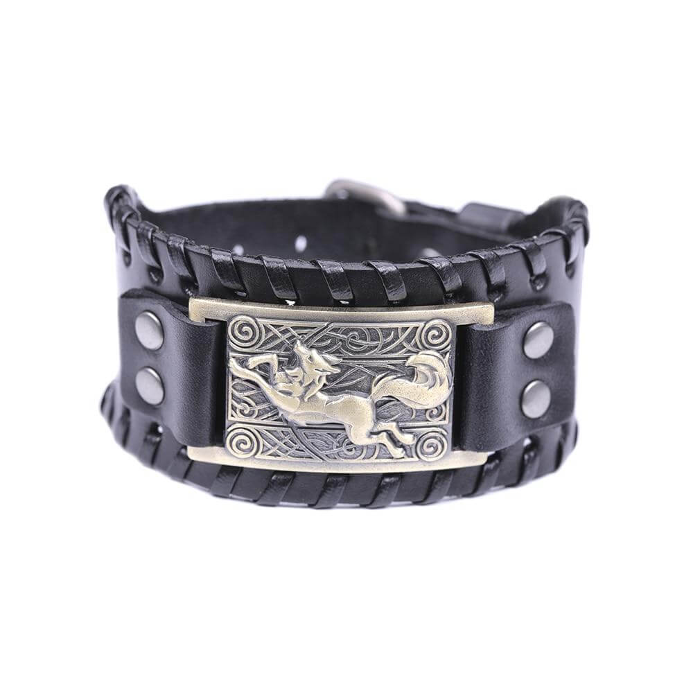 Großes Wikinger-Armband aus schwarzem Leder