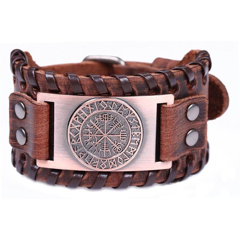 Großes Wikinger-Armband mit Runen und Vegvisir Symbol