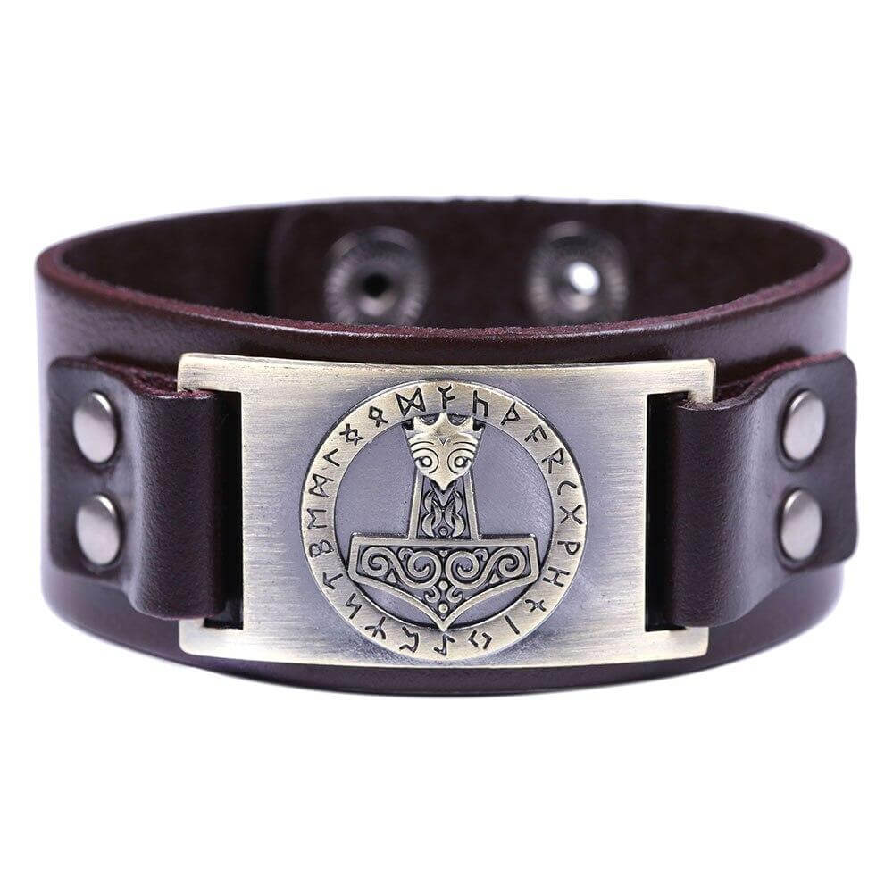 Großes braunes Wikinger-Armband Mjöllnir