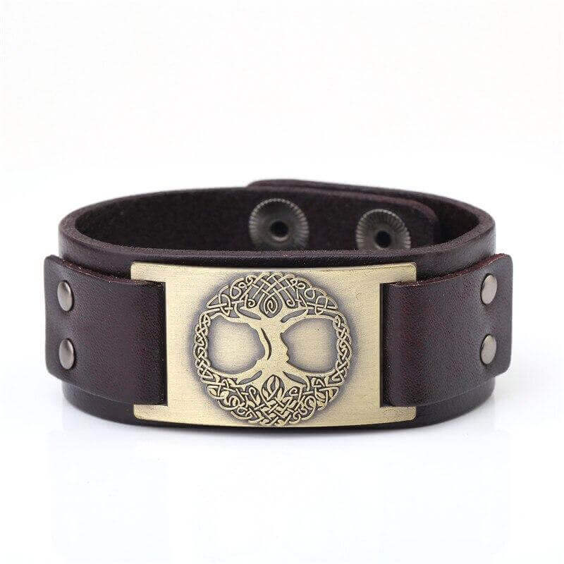 Grosses braunes Wikinger Armband mit Yggdrasil