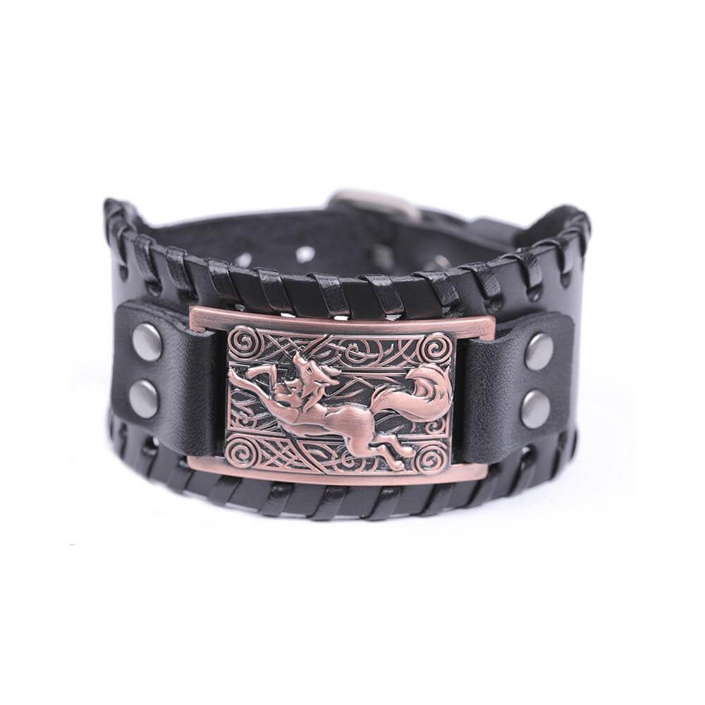 Großes schwarzes Lederarmband Fenrir