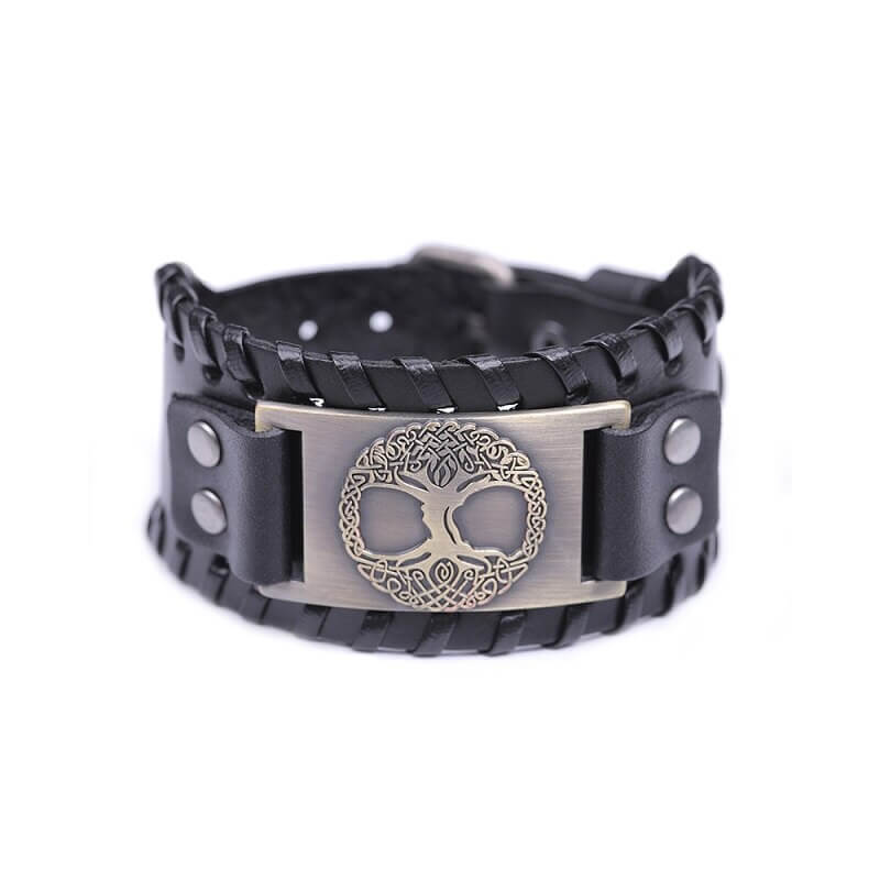 Grosses schwarzes Viking Armband mit Yggdrasil
