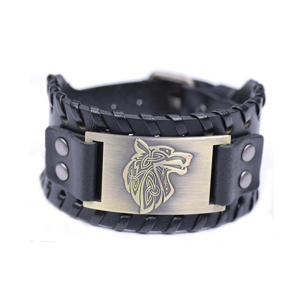 Grosses schwarzes Wikinger Armband mit Sköll