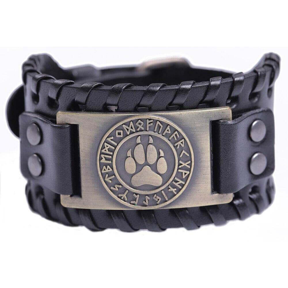 Großes schwarzes Wikinger Armband mit Wolfspfoten