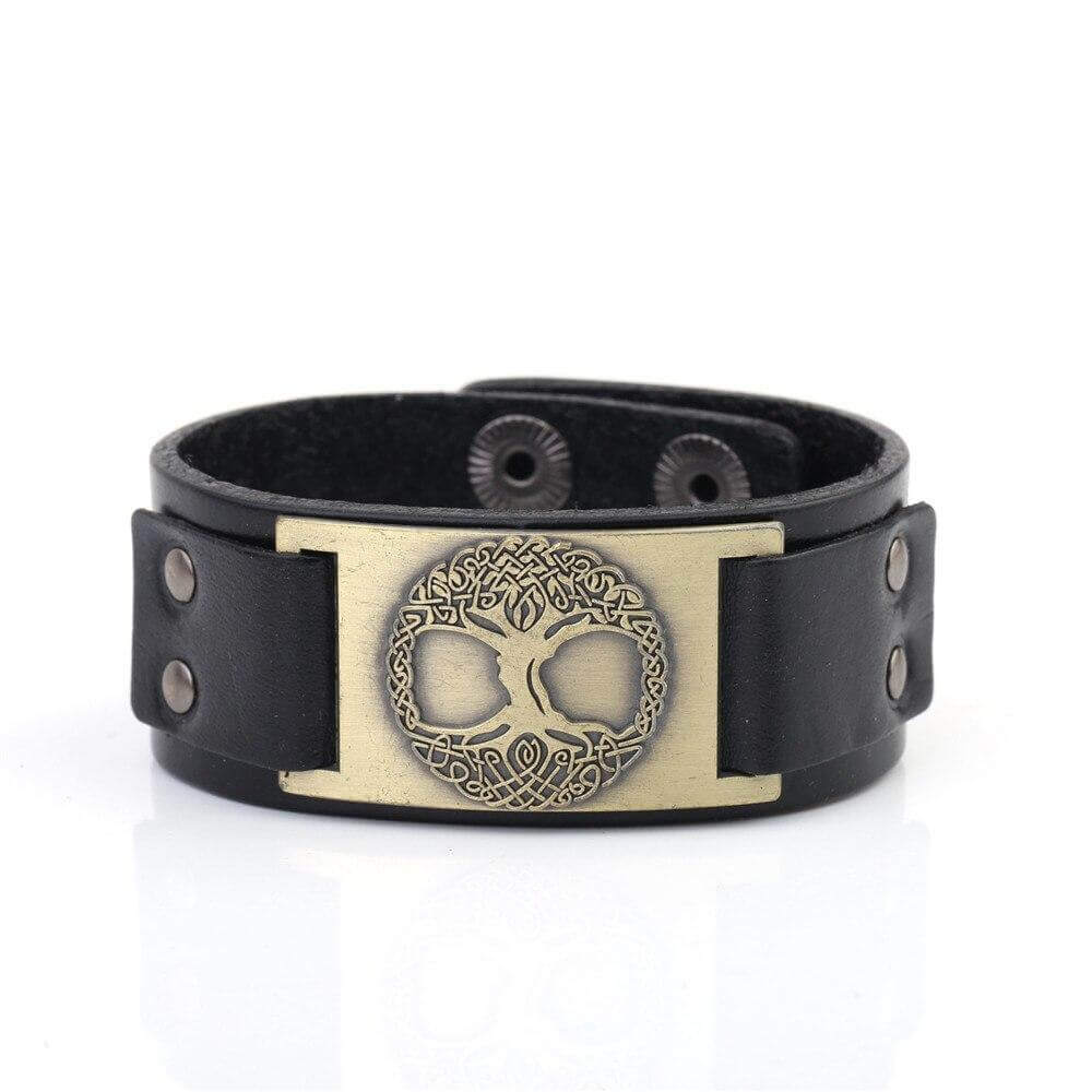 Grosses schwarzes Yggdrasil-Armband der Wikinger fur Frauen