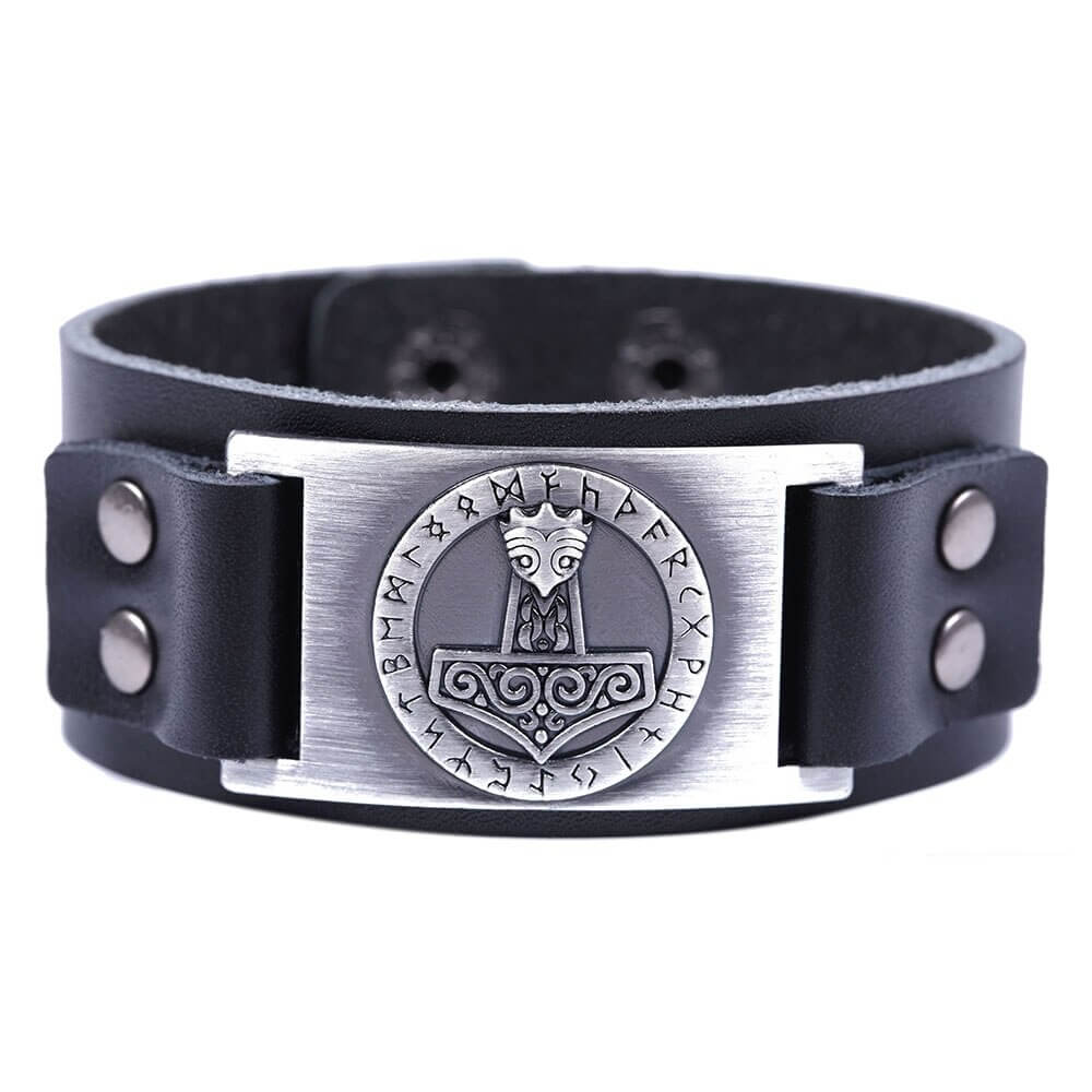 Schwarz Wikinger Armreif mit Mjolnir