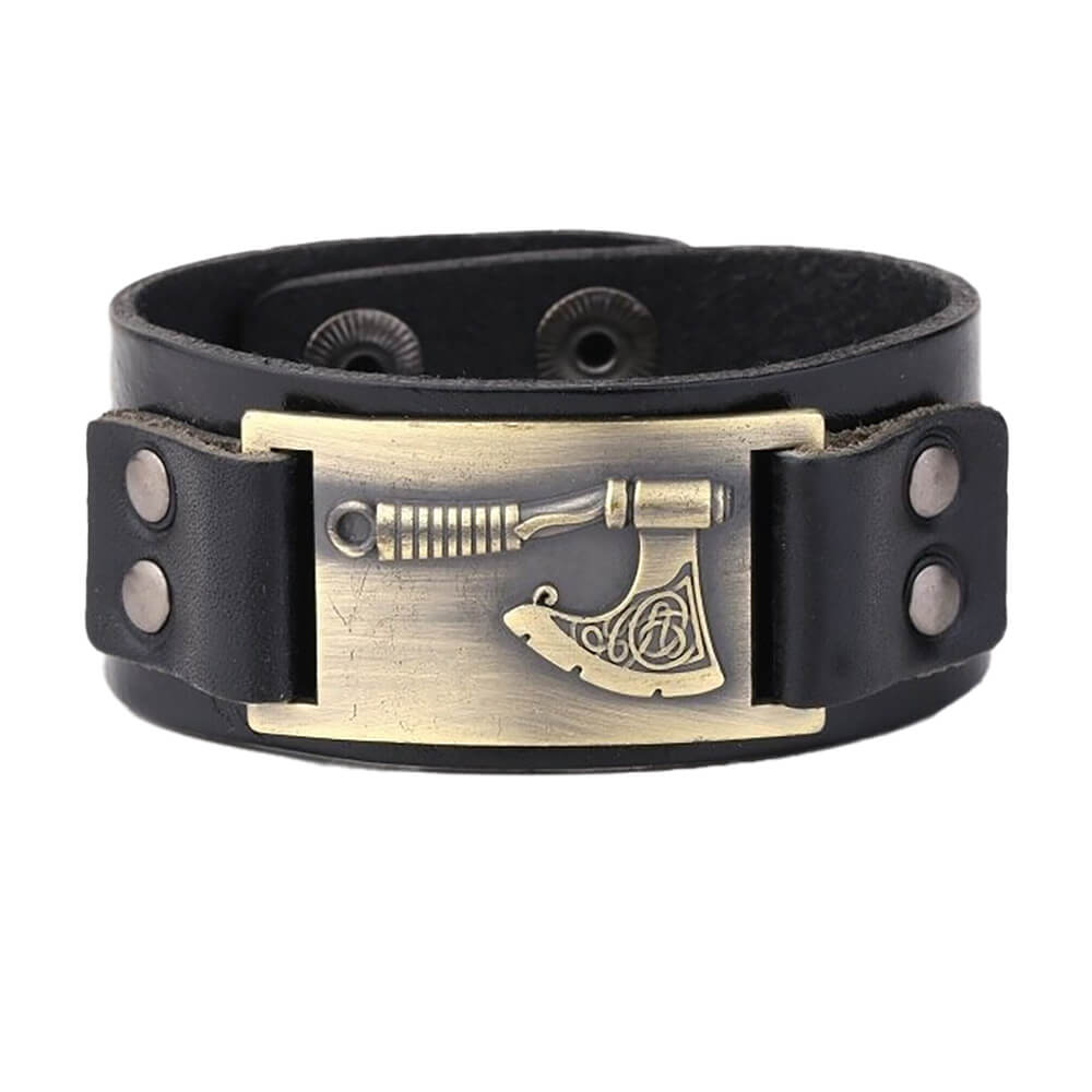 Schwarzes Wikinger Lederarmband mit Axt