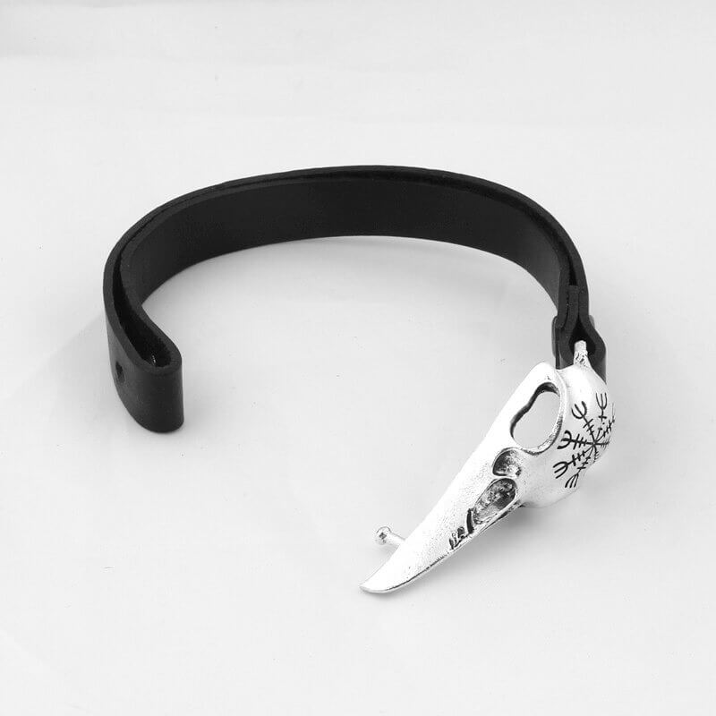 Wikinger Armband mit Schädel und Aegishjalmur-Symbol