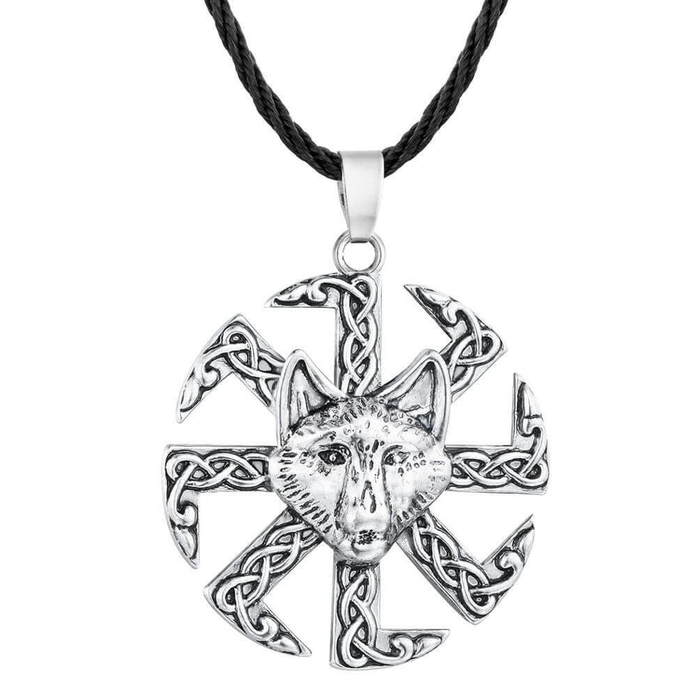 Wikinger Kette Edelstahl mit Fenrir und Kolovrat