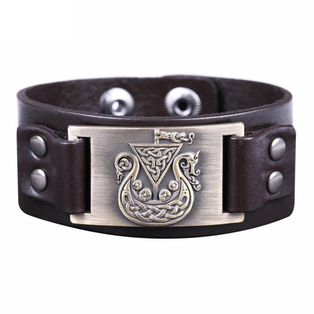 Wikinger Lederarmband mit Drakkar