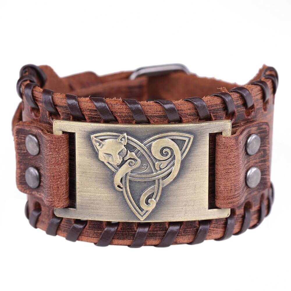 Wikinger Lederarmband mit Dreifaltigkeit und Fuchs