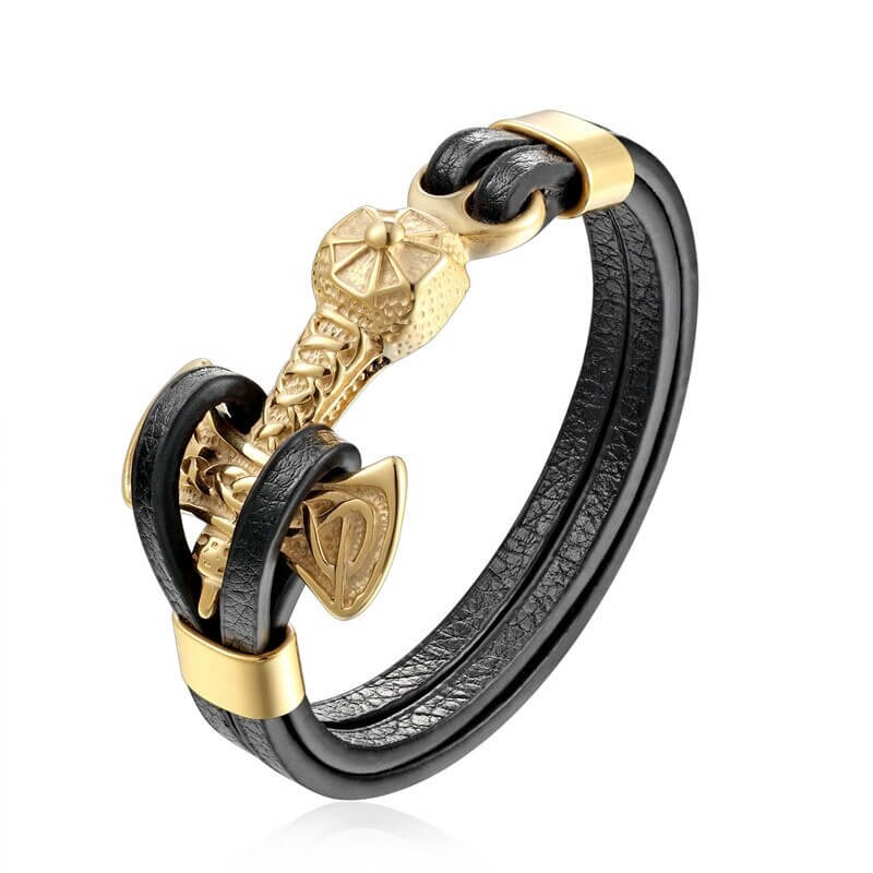Wikinger Lederarmband mit Mjolnir Symbol
