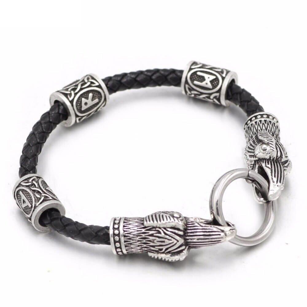 Wikinger Lederarmband mit Raben