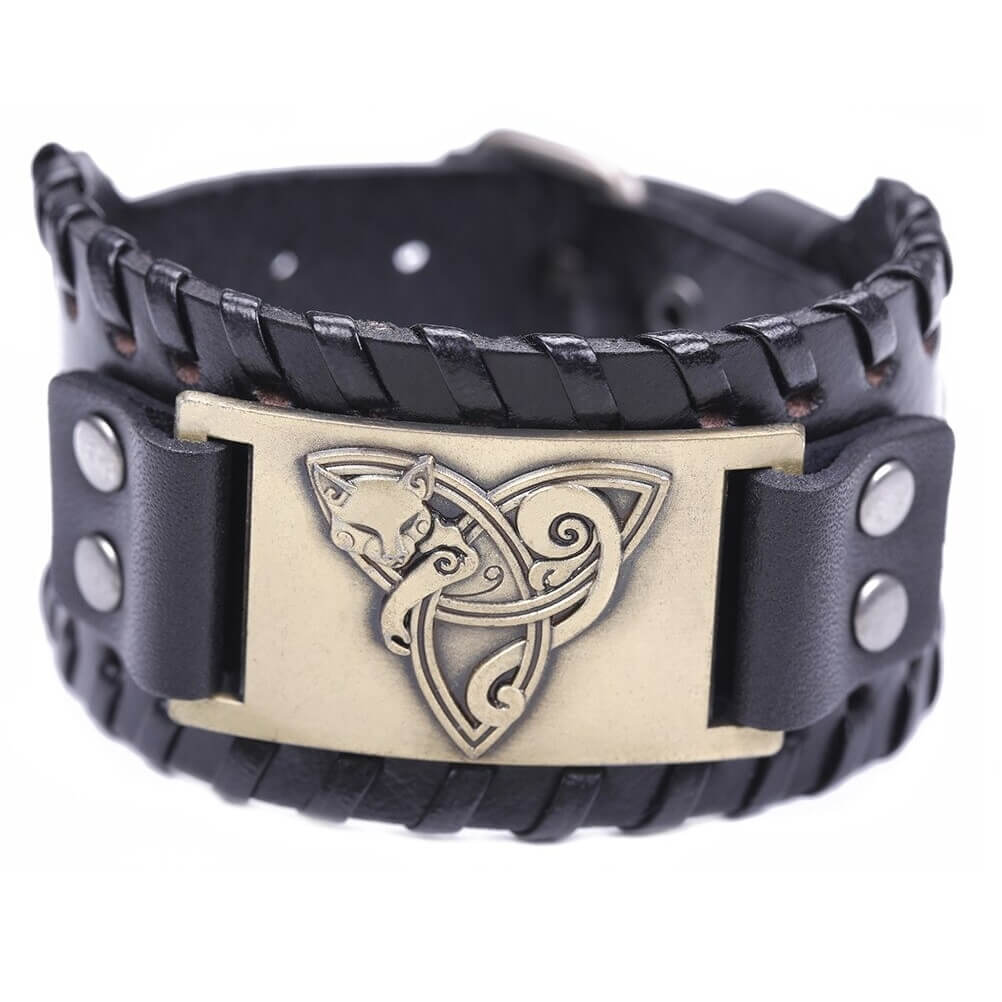 Wikinger Lederarmband mit Schneefuchs