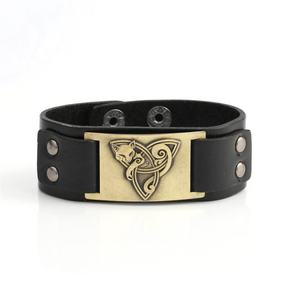 Wikinger Lederarmband mit Triquetra und Fuchs