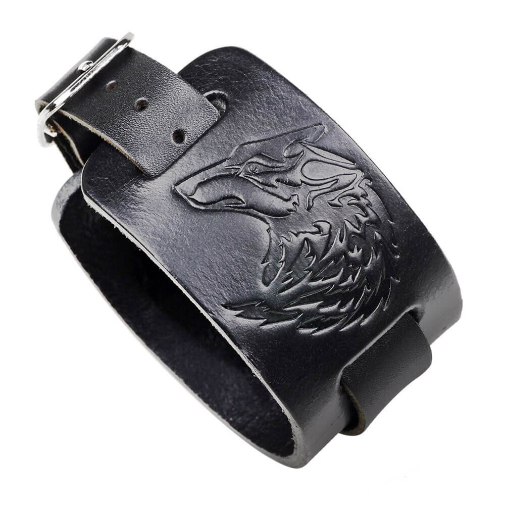 Wikinger Lederarmband mit Wikinger Wolf
