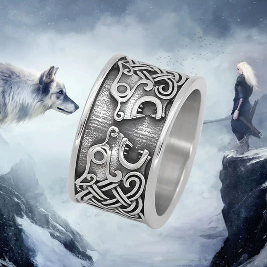 Edelstahl Wikinger Ring Wolf