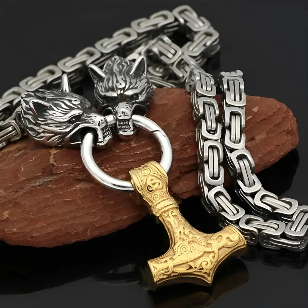 Goldene Viking Chain Nordischer Wolf