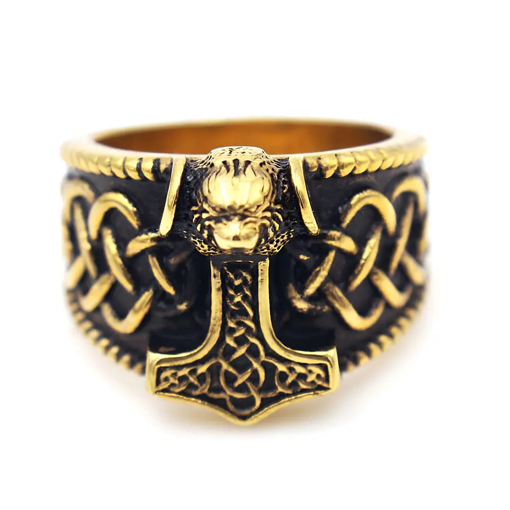 Goldene Wikinger Ringe Hammer Mjolnir