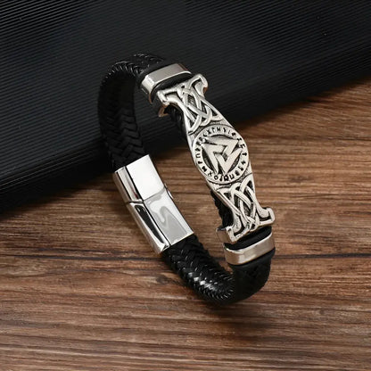 Leather Bracelet Viking Valknut Symbol