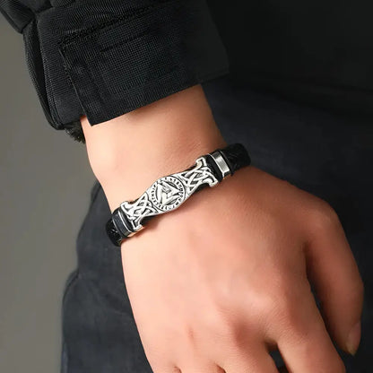 Leather Bracelets Viking Valknut Symbol
