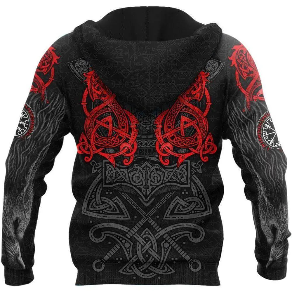 Red Viking Wolf Hoodie