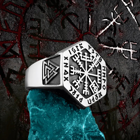 Ring Wikinger mit Keltische Kompass und Valknut