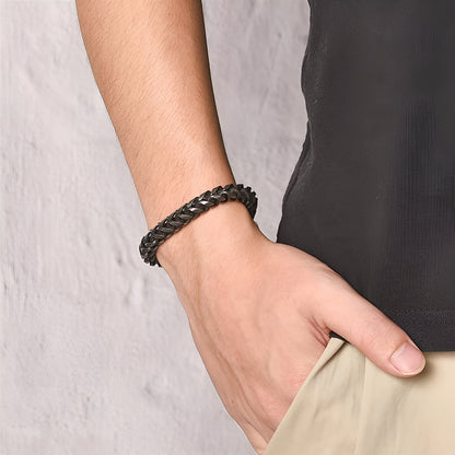 Schwarz Wikinger Armband mit Drakkar Kette